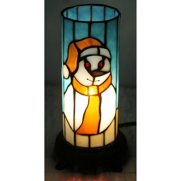 Stained Glass Snowman Lamp Blue White Scene Accent Christmas Hat Scarf Orange - Picture 8 of 8